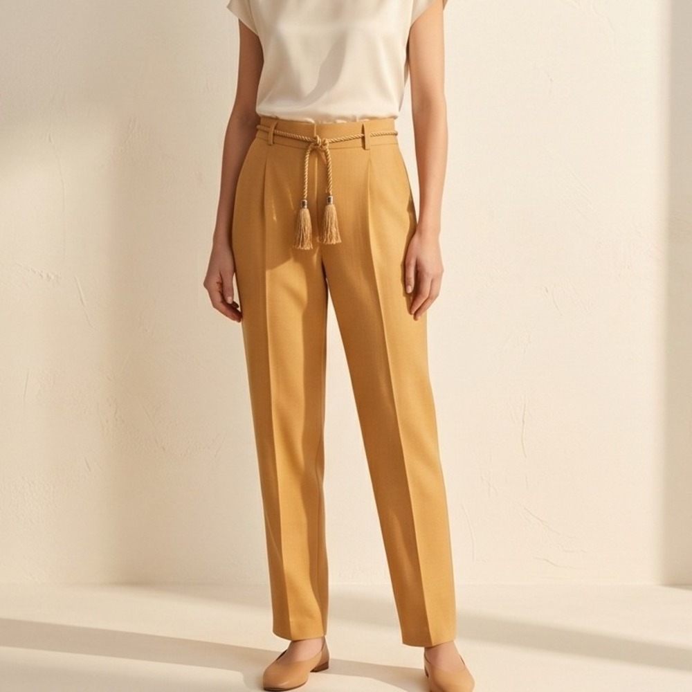 Chico's 2.5 Ultimate Fit Ankle Pants Tassel Rope Belt Mustard Yellow XL NWT